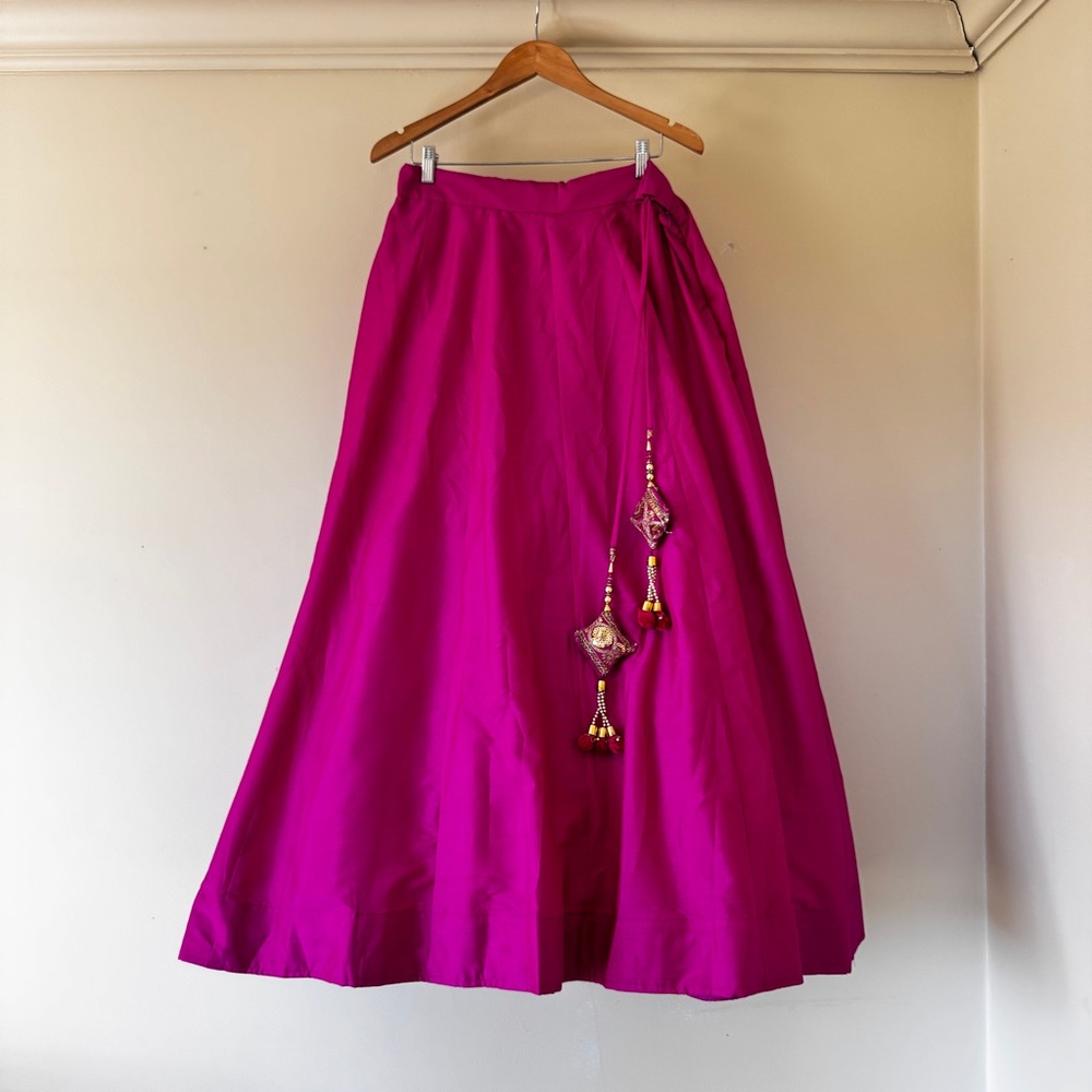 Hot Pink Raw Silk Lehenga Skirt Only w/ Can Can & Tassel Latkans – 41.5” Length